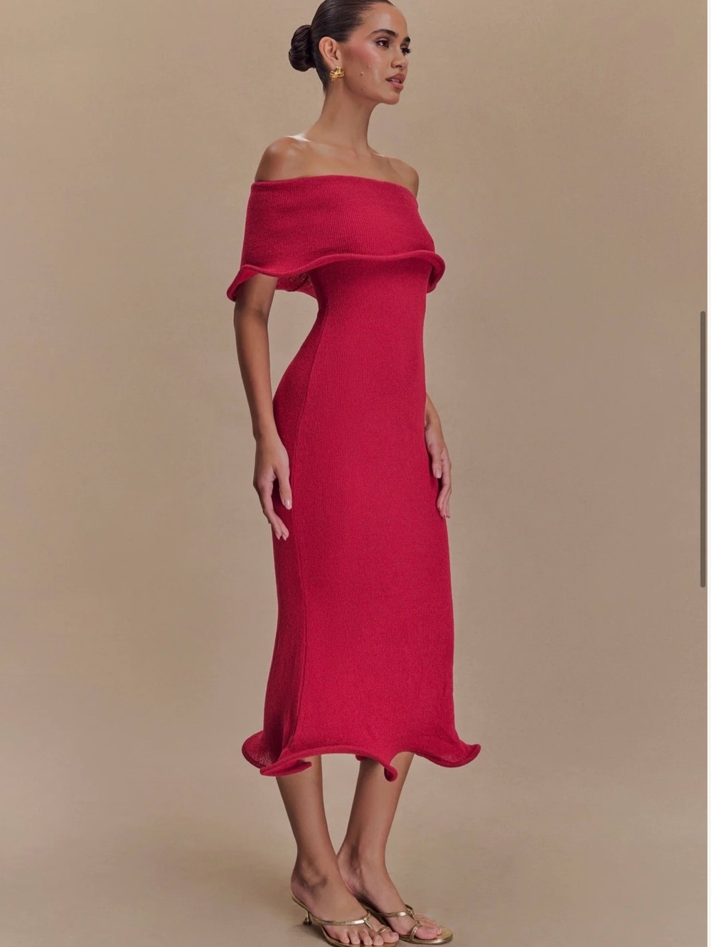 MESHKI Off-Shoulder Raspberry Knit Bodycon Dress - Picture 2 of 6